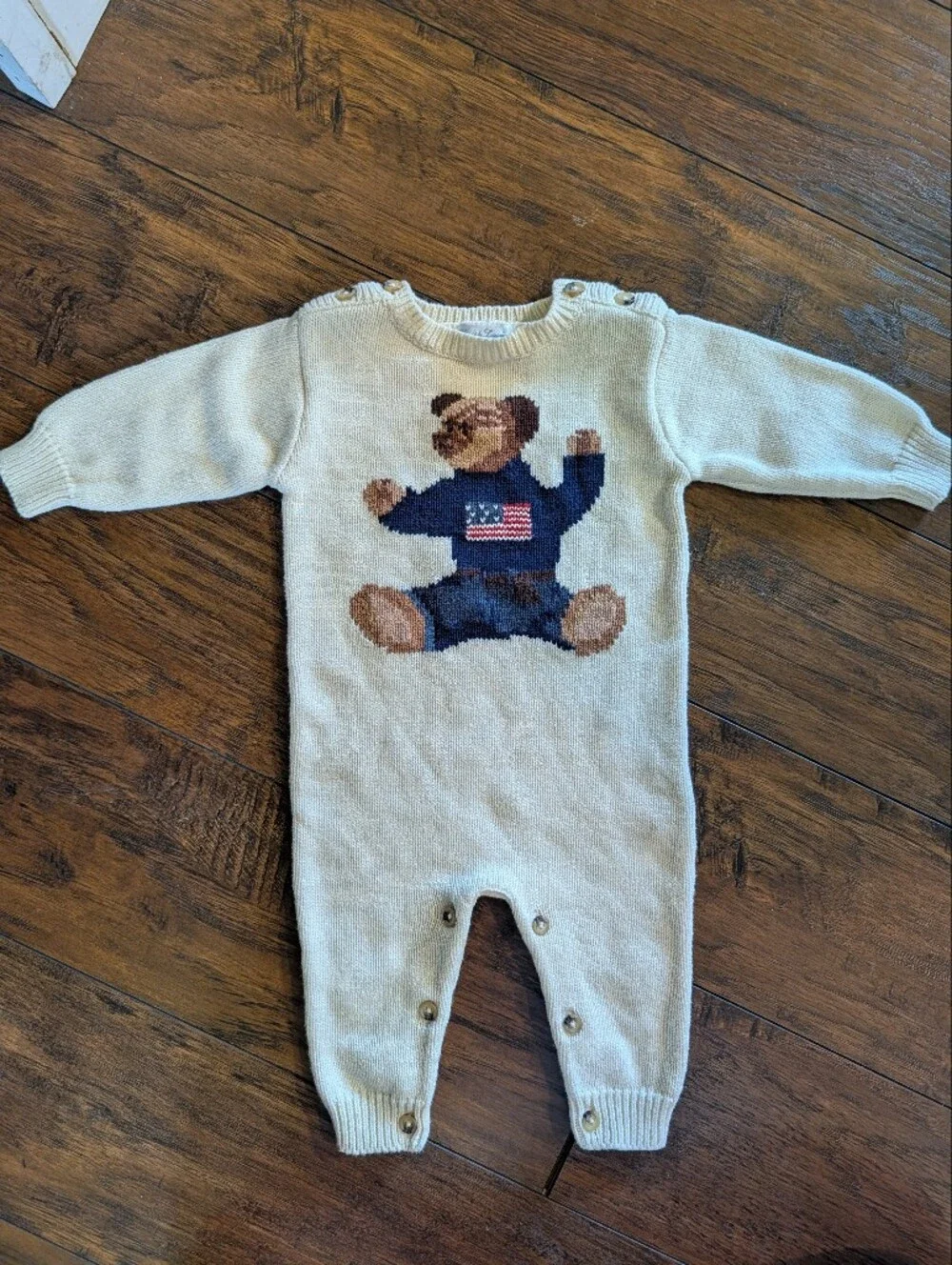 ☃️EUC Ralph Lauren Cotton Knit Long Sleeve Unisex Wear Sweater Onesie, 0-6 Month